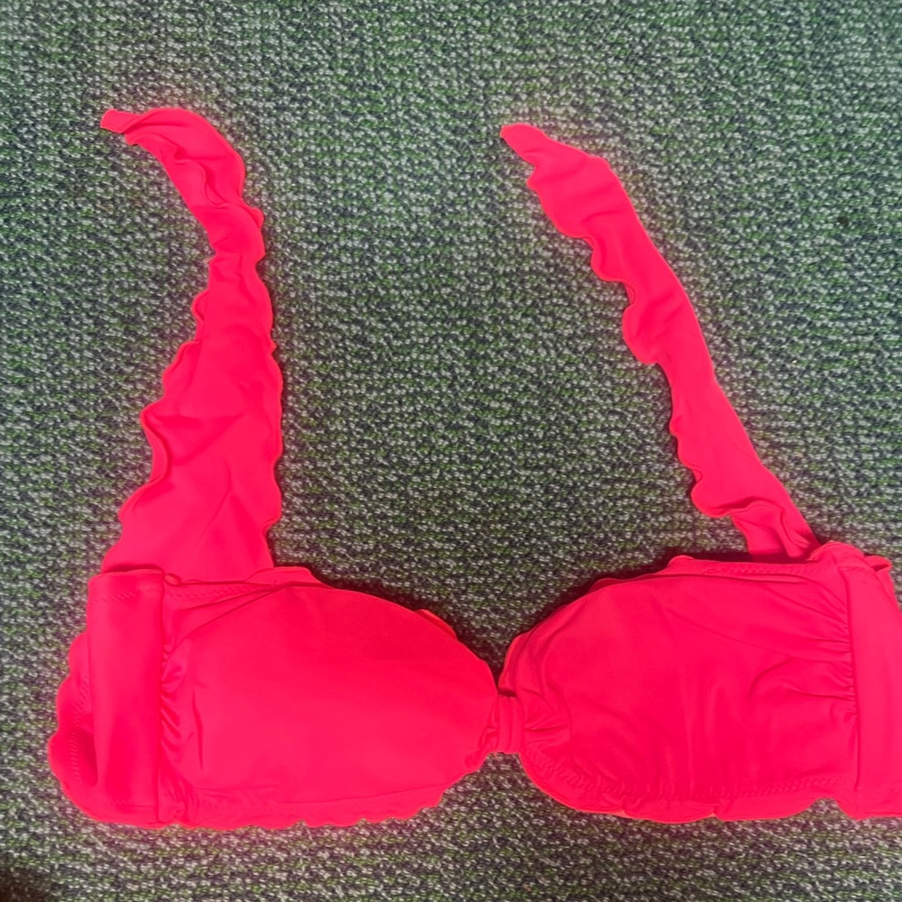 Victorias Secret Neon Pink Ruffle Wrap Bandeau Swim Top